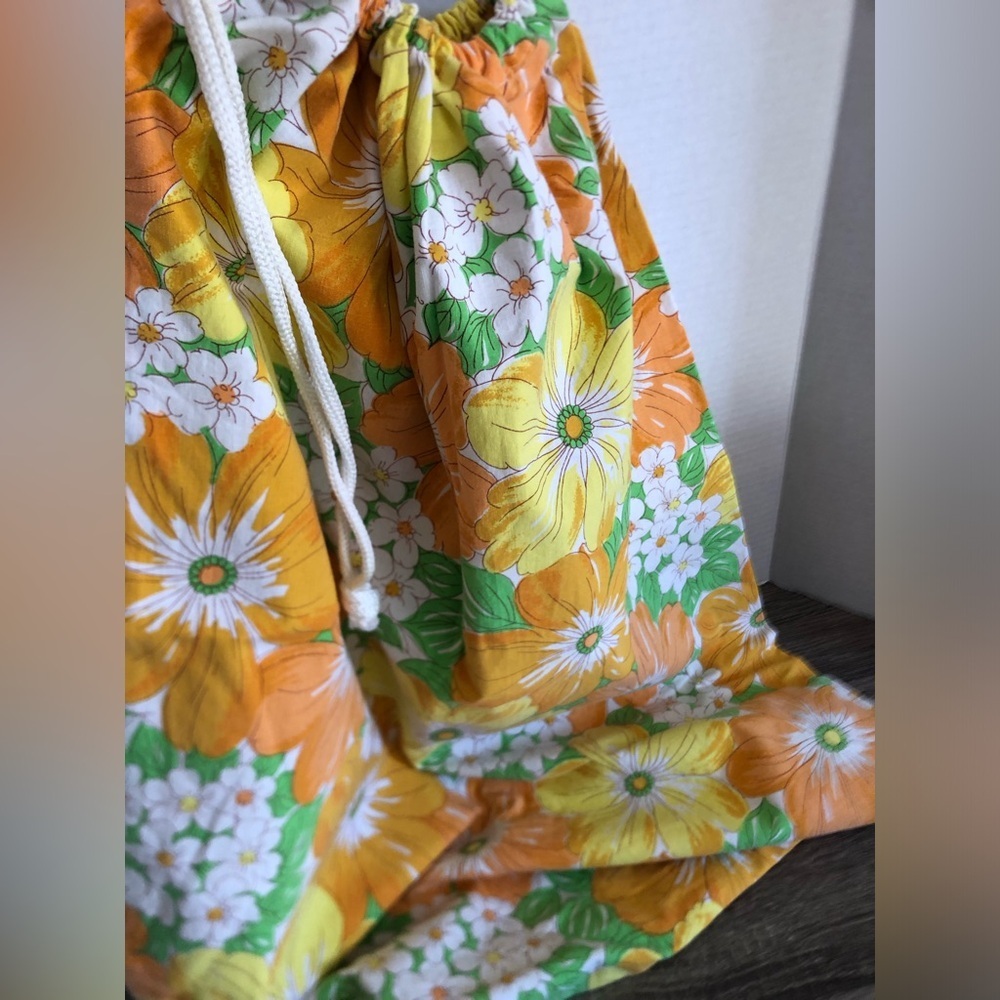 Vtg Hand Made Retro Floral Drawstring Bag